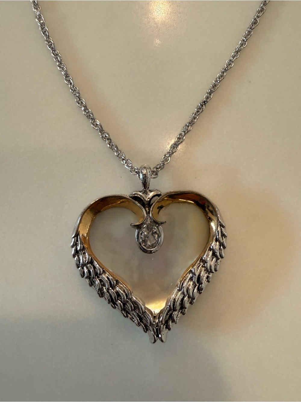 Sterling Silver Heart Pendant Necklace with Mother-of-Pearl